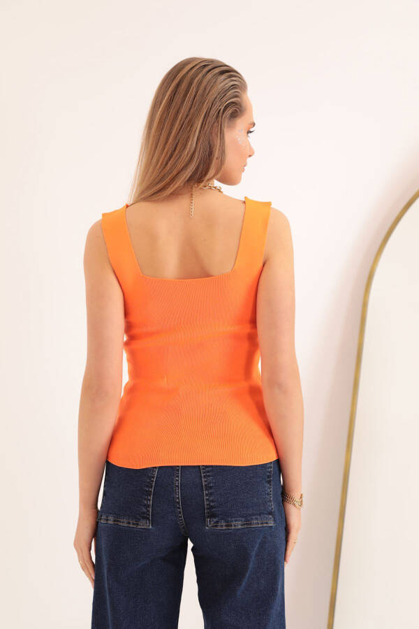 Knit Fabric Square Neck Women's Blouse - Orange - 4