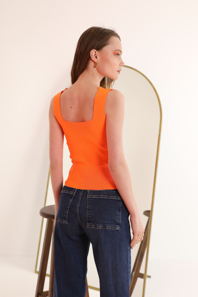 Knit Fabric Square Neck Women's Crop Top - Orange - 3