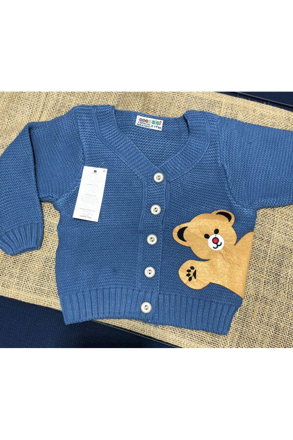 Knitted Bear Figure Buttoned Cardigan for Baby Girls and Boys - 1