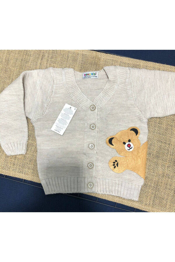 Knitted Bear Figure Buttoned Cardigan - Unisex Baby Boy - Baby Girl - 1