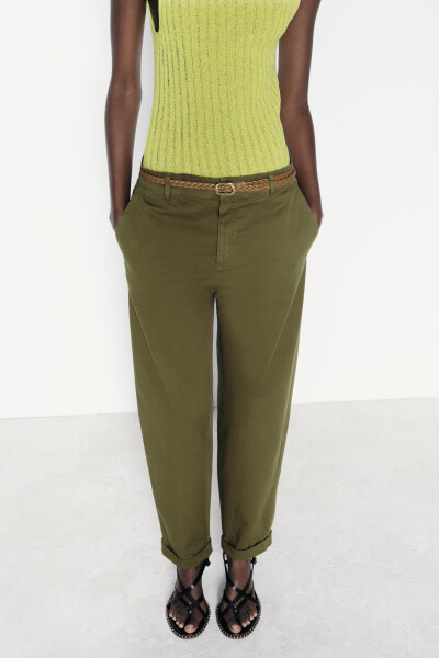 Knitted Belt Chino Pants - Dark Khaki - 11