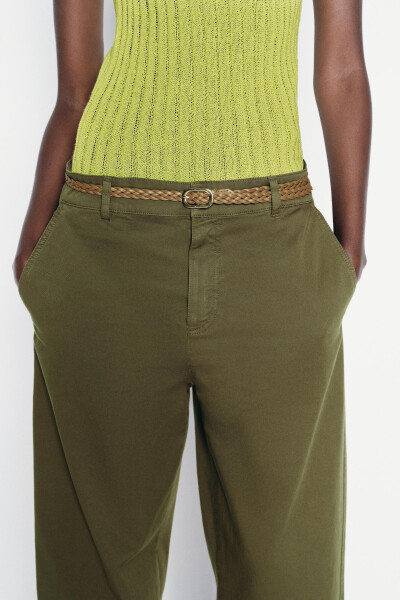 Knitted Belt Chino Pants - Dark Khaki - 12