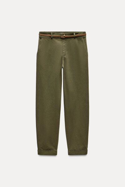 Knitted Belt Chino Pants - Dark Khaki - 15