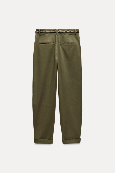 Knitted Belt Chino Pants - Dark Khaki - 16