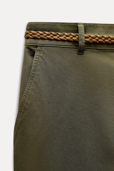 Knitted Belt Chino Pants - Dark Khaki - 17