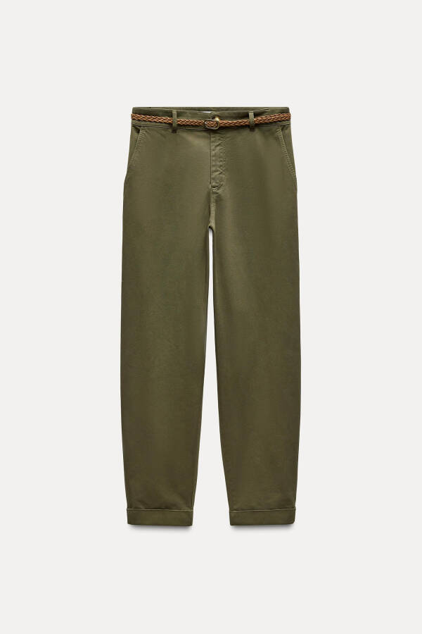 Knitted Belt Chino Pants - Dark Khaki - 6