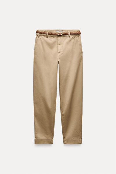 Knitted Belt Chino Pants-Medium-Camel - 14