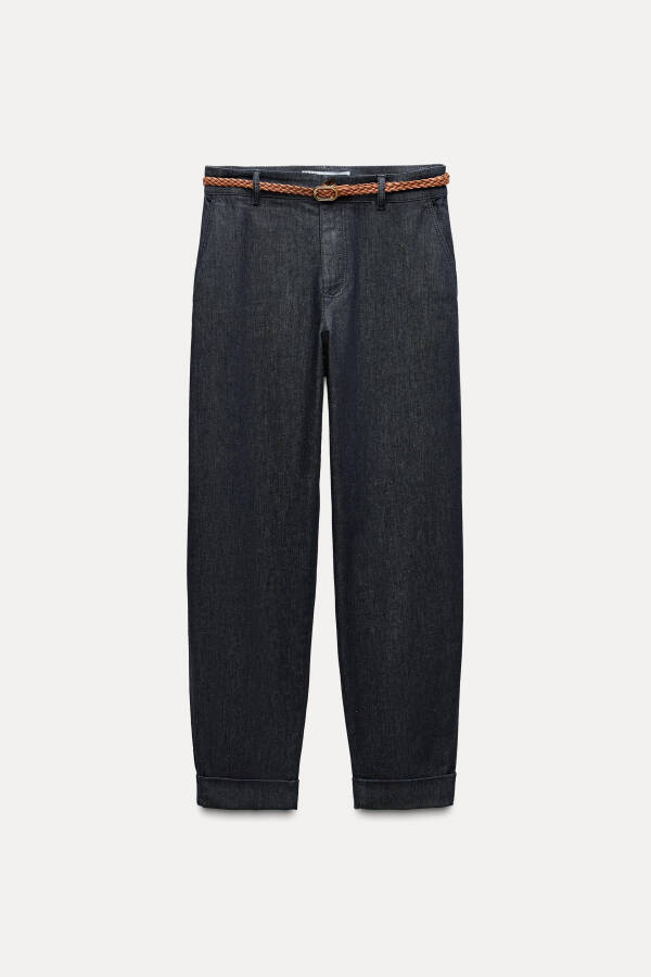 Knitted Belt Chino Trousers - Indigo - 8