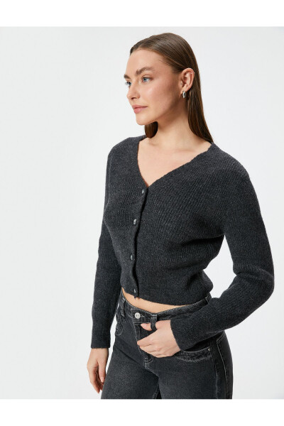 Knitted Cardigan V-Neck Buttoned Long Sleeve - 12