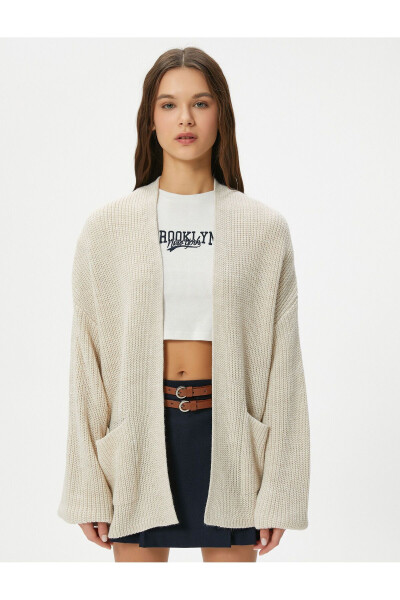 Knitted Cardigan with Long Sleeves, Pockets, Hip Length and Relaxed Fit - 9