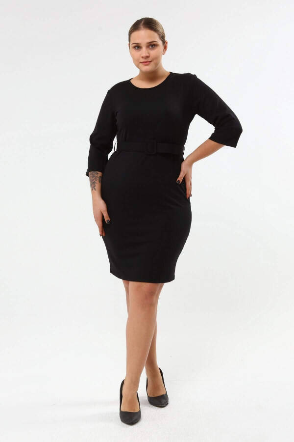 Knitted Dress with Waist Belt - 1