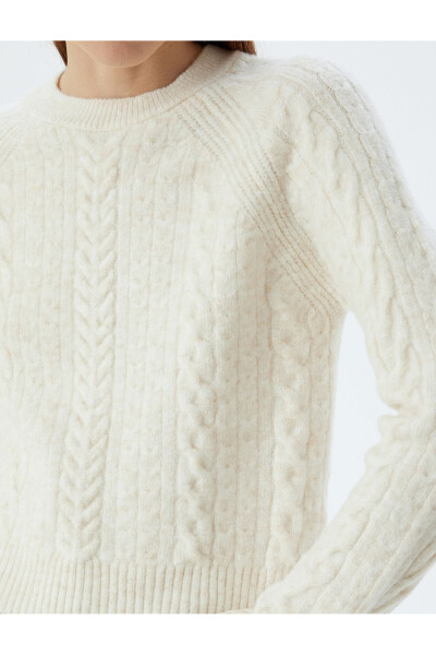 Knitted Sweater with Braided Texture Long Sleeve Crew Neck - 11