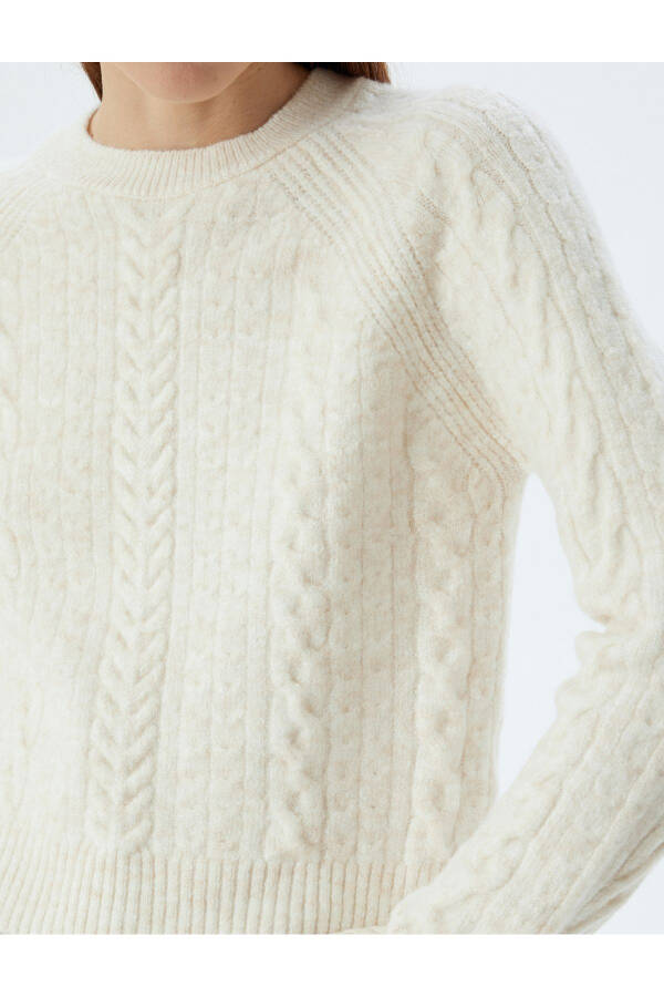 Knitted Sweater with Braided Texture Long Sleeve Crew Neck - 11