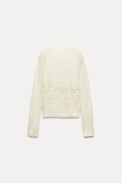 Knitted sweater with lace detail (Ecru) - 6