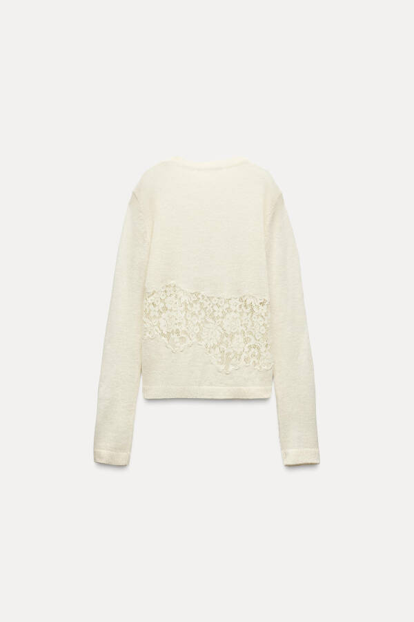 Knitted sweater with lace detail (Ecru) - 6