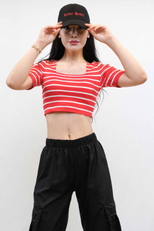 Knitwear Crop Striped Red - 1