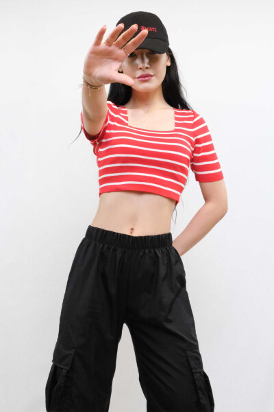 Knitwear Crop Striped Red - 2