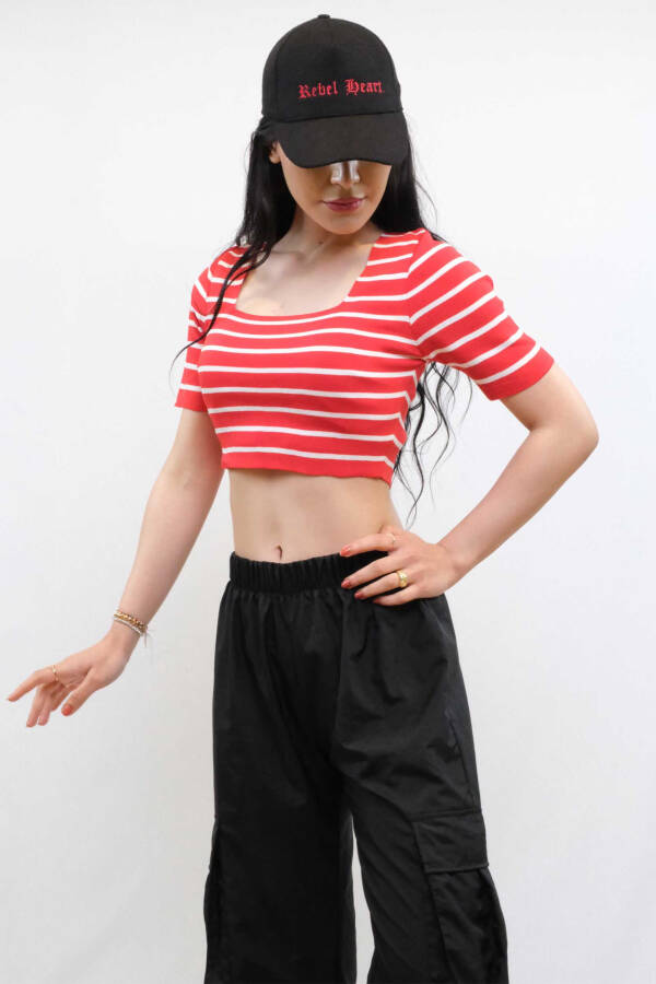 Knitwear Crop Striped Red - 3