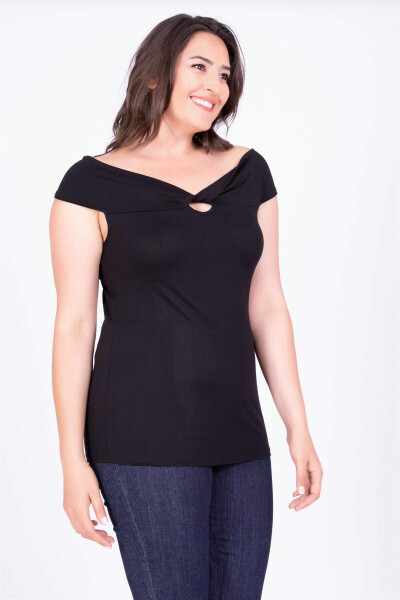 Knotted Carmen Collar T-Shirt - 2