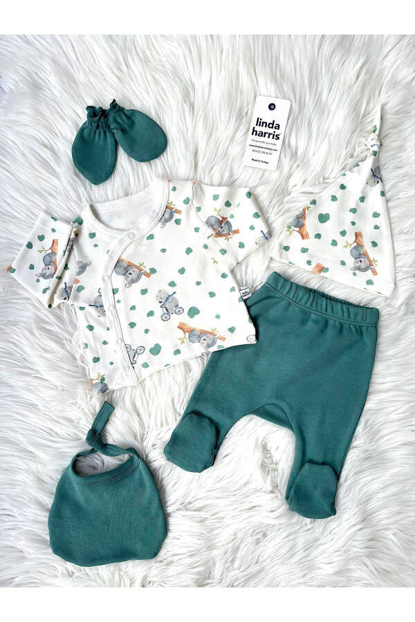 Koala on a Bicycle Pattern Emerald Green 5-piece Newborn Unisex Baby Hospital Discharge Set - 3