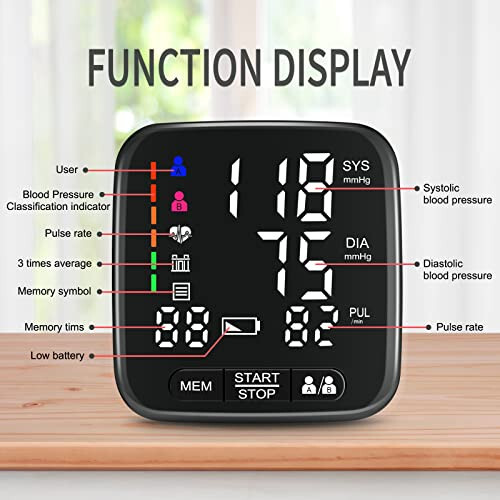 Kol Tansiyon Aleti, Tovendor Ev Otomatik Tansiyon Cihazı Kol Bandı 2 AAA Pil ve Taşınabilir Taşıma Çantası ile, 2 * 90 Okuma Hafızası Çift Kullanıcı Modu - 8