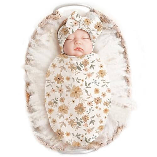 Konssy Baby Girl Newborn Receiving Blanket with Headband Set Baby Swaddle Nursery Swaddle Wrap - 31