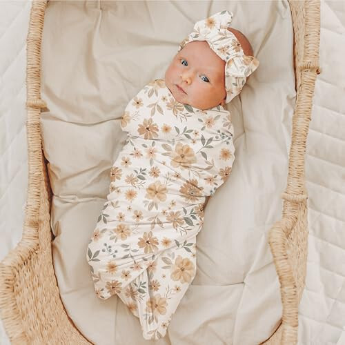 Konssy Baby Girl Newborn Receiving Blanket with Headband Set Baby Swaddle Nursery Swaddle Wrap - 33