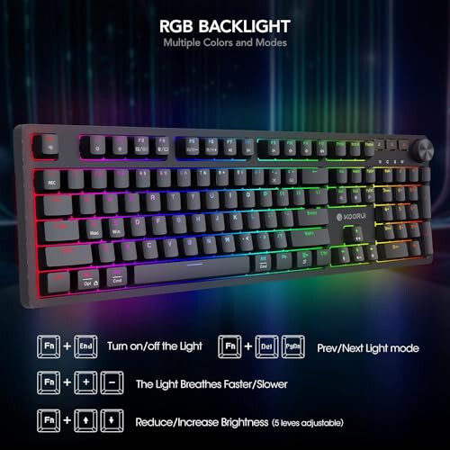 KOORUI Wired Gaming Keyboards with Blue Switch, Hot-Swap Mechanical Keyboard with Volume Knob, 26 RGB Backlit Light Up keyboard, Full Keys Anti-Ghosting, Dual Color Injection Molded Keycaps for Win/Mac - 4