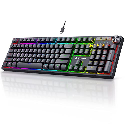 KOORUI Wired Gaming Keyboards with Brown Switch, Hot-Swap Mechanical Keyboard with Volume Knob, 26 RGB Backlit Light Up Keyboard, Full Keys Anti-Ghosting, Dual Color Injection Molded Keycaps for PC - 1