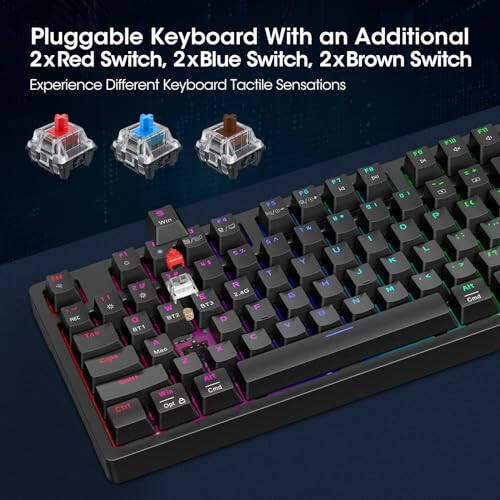 KOORUI Wired Gaming Keyboards with Brown Switch, Hot-Swap Mechanical Keyboard with Volume Knob, 26 RGB Backlit Light Up Keyboard, Full Keys Anti-Ghosting, Dual Color Injection Molded Keycaps for PC - 3