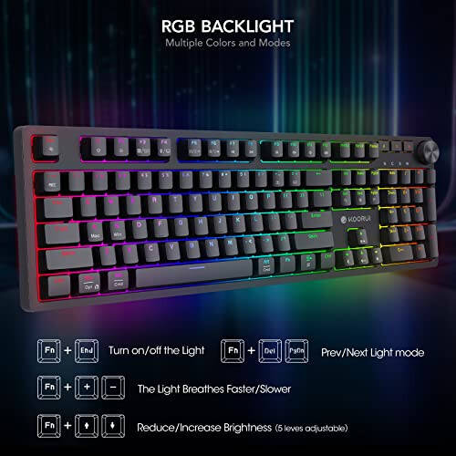 KOORUI Wired Gaming Keyboards with Brown Switch, Hot-Swap Mechanical Keyboard with Volume Knob, 26 RGB Backlit Light Up Keyboard, Full Keys Anti-Ghosting, Dual Color Injection Molded Keycaps for PC - 4