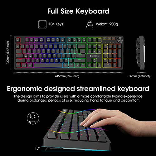 KOORUI Wired Gaming Keyboards with Brown Switch, Hot-Swap Mechanical Keyboard with Volume Knob, 26 RGB Backlit Light Up Keyboard, Full Keys Anti-Ghosting, Dual Color Injection Molded Keycaps for PC - 6