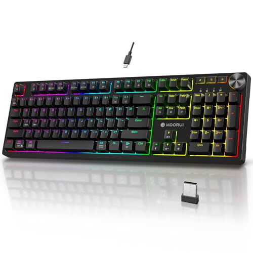 KOORUI Wireless Gaming Keyboards, 26 RGB Backlit Full Size Mechanical Keyboard, Support USB-C/2.4G/Bluetooth Connection, 104 Keys Rechargeable 1900mAh Battery Gamer Keyboards for Windows MacOS Linux - 1