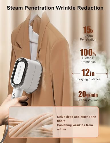 KopBeau Clothes Steamer, 2-in-1 Clothes Steamer & Iron for Wrinkles Remover, NTC Precision Ironing Protects Clothes, 14 Min of Continuous Steam, 1000W Travel Steamer for Travel and Home Use, White - 3