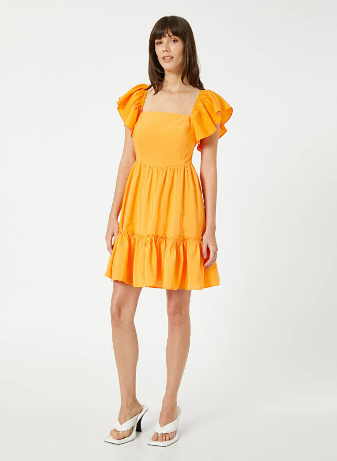 Koton Crew Neck Plain Orange Above Knee Women's Dress 3SAK80003EW - 3