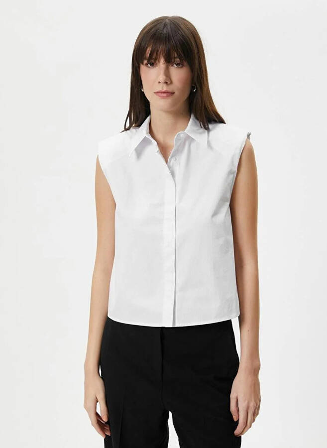 Koton Relaxed Shirt Collar Broken White Women's Shirt - 3