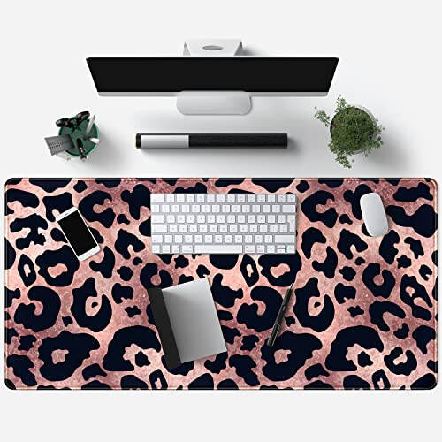 Коврик для мыши для игр Leopard Rose Black Large Gaming Mouse Pad Gold Pink Marble Mousepad для женщин Компьютерный офисный коврик для клавиатуры Ноутбук Большой коврик для мыши Милый декор для стола 31.5x15.7 дюймов с нескользящим прошитым краем - 4