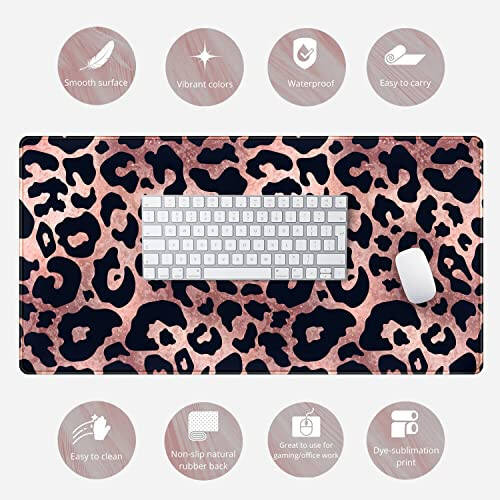 Коврик для мыши для игр Leopard Rose Black Large Gaming Mouse Pad Gold Pink Marble Mousepad для женщин Компьютерный офисный коврик для клавиатуры Ноутбук Большой коврик для мыши Милый декор для стола 31.5x15.7 дюймов с нескользящим прошитым краем - 6