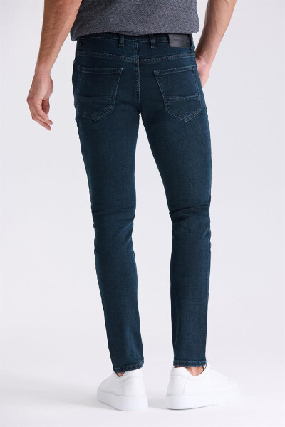 Koyu Lacivert Slim fit Likralı Pamuklu Yıkamalı Jean Kot Pantolon - 4