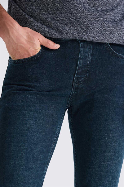 Koyu Lacivert Slim fit Likralı Pamuklu Yıkamalı Jean Kot Pantolon - 3