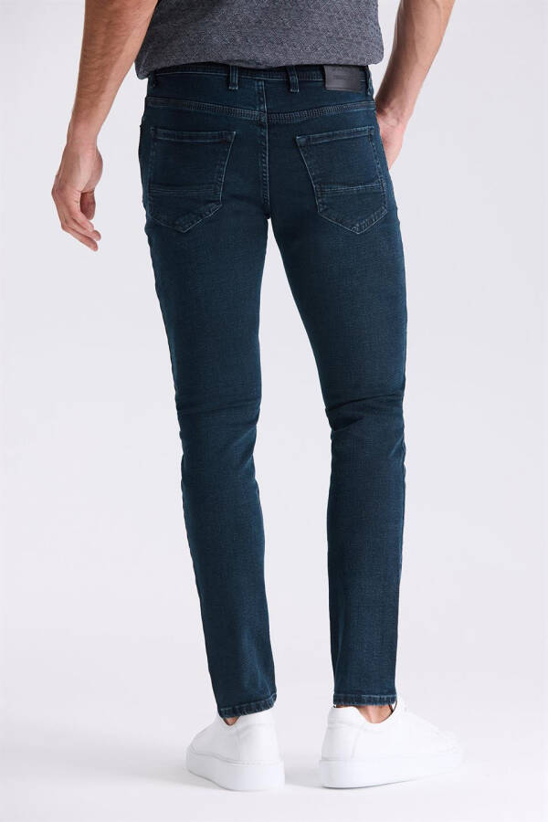 Koyu Lacivert Slim fit Likralı Pamuklu Yıkamalı Jean Kot Pantolon - 4