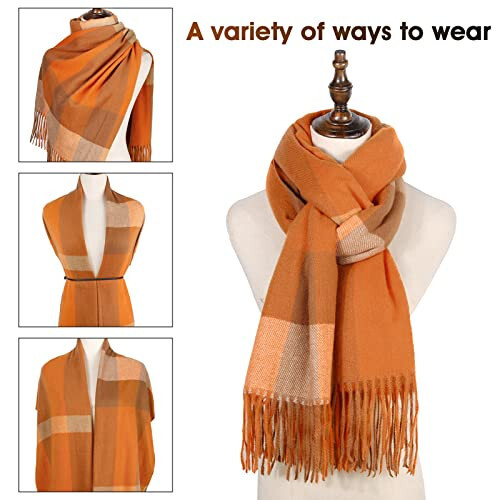 Kozinu Women's Winter Scarf Large Warm Shawl Classic Tassel Plaid Oversized Scarves Thick Wraps - 5