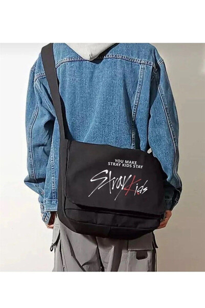 Kpop Series Stray Kids Printed Unisex Black Messenger Bag - 3