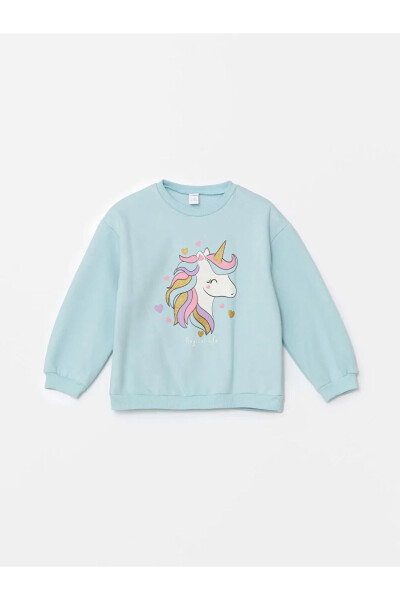 Krem Rengi Bisiklet Yaka Baskılı Kız Bebek Sweatshirt - 1