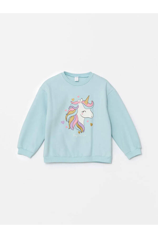 Krem Rengi Bisiklet Yaka Baskılı Kız Bebek Sweatshirt - 1