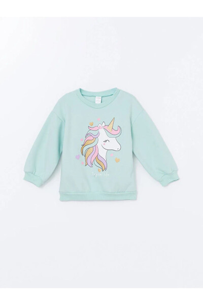 Krem Rengi Bisiklet Yaka Baskılı Kız Bebek Sweatshirt - 2