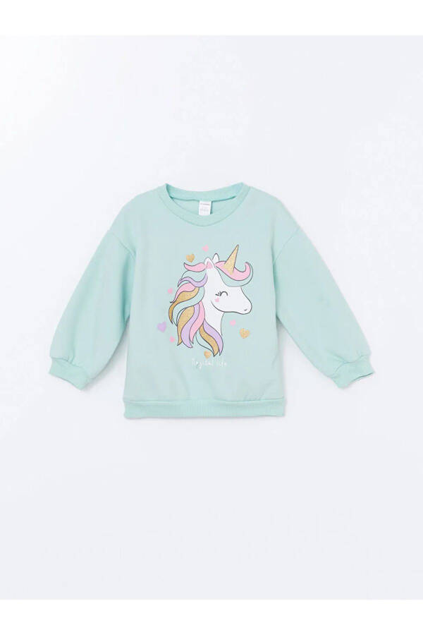 Krem Rengi Bisiklet Yaka Baskılı Kız Bebek Sweatshirt - 2