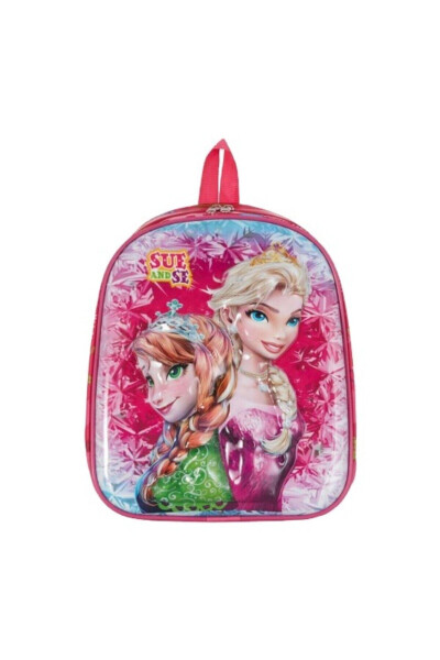 Kreş & Anaokulu Çocuk Sırt Okul Çantası Elsa Frozen (2'li) 3-6 Yaş 5D Kabartmalı 33CM Kırmızı - 1