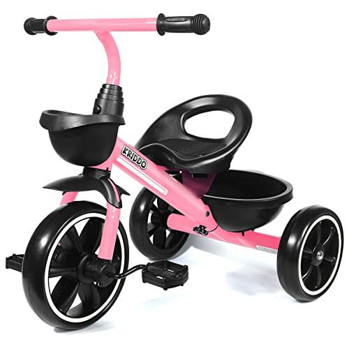 KRIDDO Tricycle for 2-5 Year Olds - Pink Toddler Trike With Gift for 24 Month to 4 Year Old Girls - 20