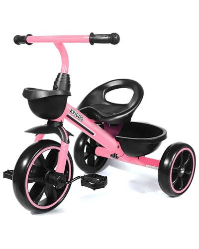 KRIDDO Tricycle for 2-5 Year Olds - Pink Toddler Trike With Gift for 24 Month to 4 Year Old Girls - 14